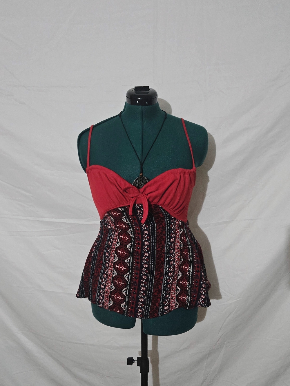 Red Patterned Tie-Front Camisole